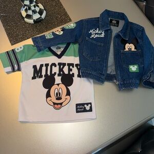 Mickey Mouse Kids Shirt and Denim Jacket Set - Green and Blue